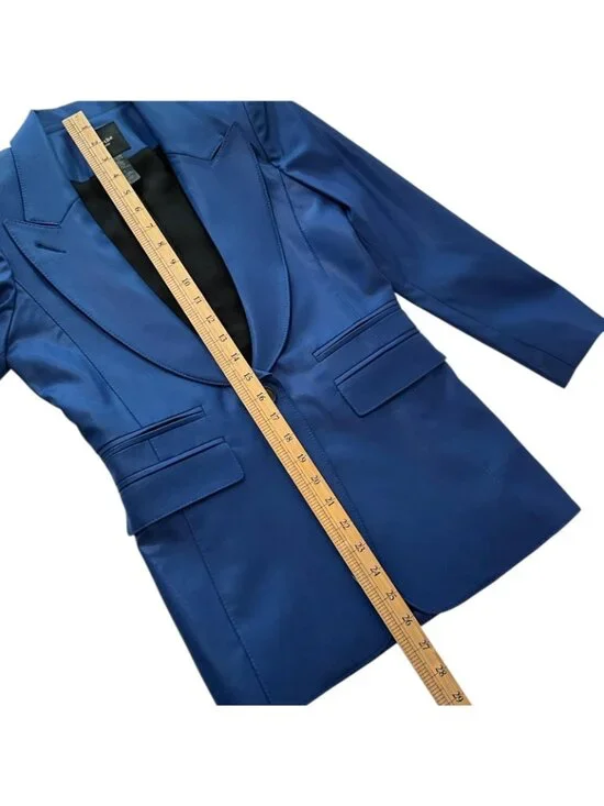 Smythe Hutton Blazer Womens 4 Blue Wool Shawl Lapel Tuxedo One Button Jacket - Picture 13 of 13